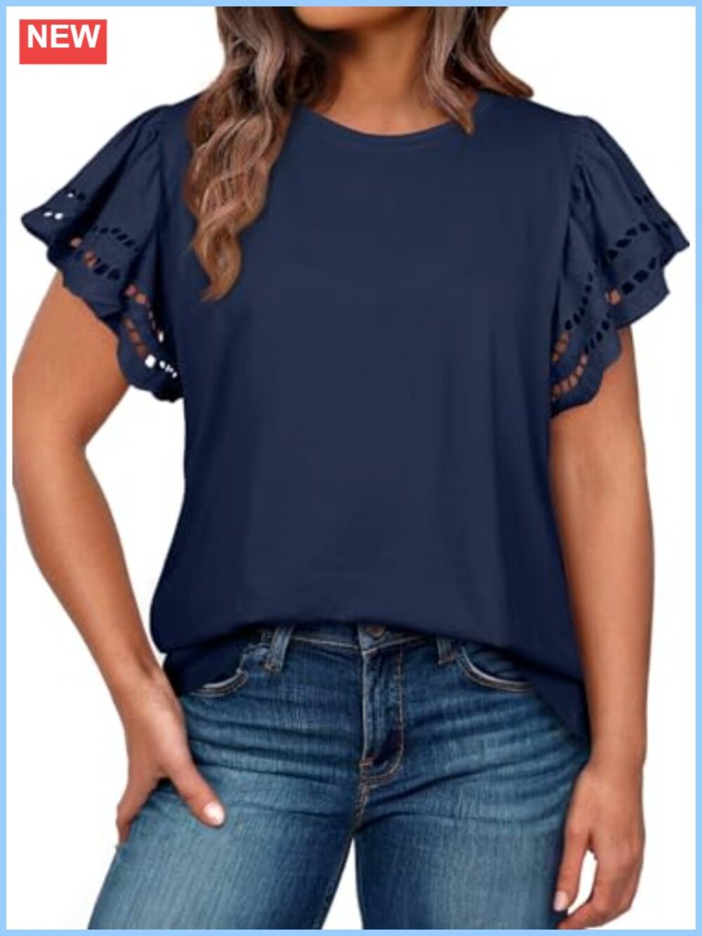 Plus Size Hollow Out Cotton Short Sleeve Tunic Top